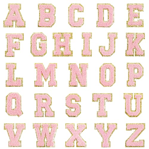 Ssyuysto Adrette Chenille-Buchstaben, rosa Farbe, personalisierte Anfangsbuchstaben, niedliche Bügelapplikation, DIY für Kleidung, Rucksack, Hut von Ssyuysto