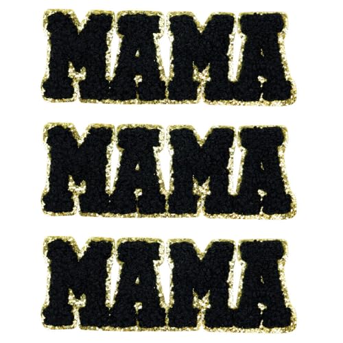 Ssyuysto Heartfelt Mama Patch – Chenille Buchstaben zum Aufbügeln für Muttertag Dekoration, perfektes Geschenk für Frauen, Mädchen, Söhne und Töchter (schwarz) von Ssyuysto