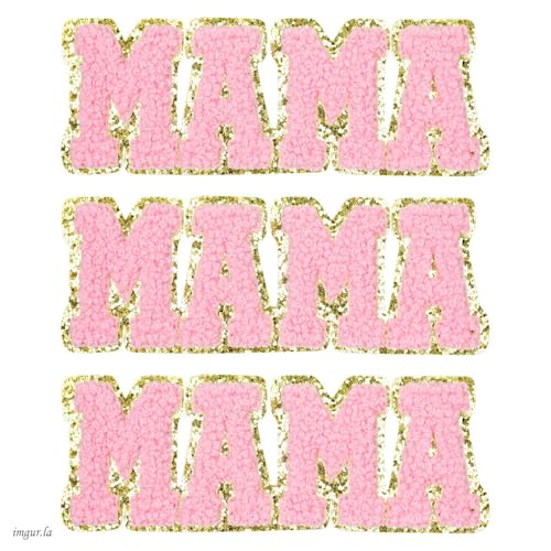 Ssyuysto Mama Bügelbild Mädchen Chenille Buchstaben Patches DIY bestickte Applikationen für Kleidung, Rucksack, Taschen am Muttertag (Rosa) von Ssyuysto