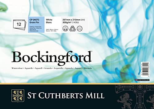 St Cuthberts Mill Bockingford Aquarellpapier, 300 g/m², Feinkorn, Aquarellblock 29,7 x 21 cm (DIN A4), einseitiggeleimt, 12 Blatt, Weiß von SAUNDERS WATER FORD SERIES