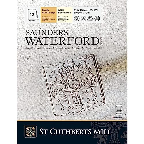 ST. CUTHBERTS MILL Saunders Waterford, raues Künstleraquarellpapier, 300 g/m², an der kurzen Seite geleimter Block, 23 x 31 cm, Naturweiß, 12 Bögen von SAUNDERS WATER FORD SERIES