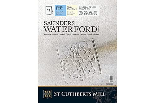 ST. CUTHBERTS MILL Saunders Waterford, feines Künstleraquarellpapier, 300 g/m², an der kurzen Seite geleimter Block, 31 x 41 cm, Naturweiß, 12 Bögen von SAUNDERS WATER FORD SERIES