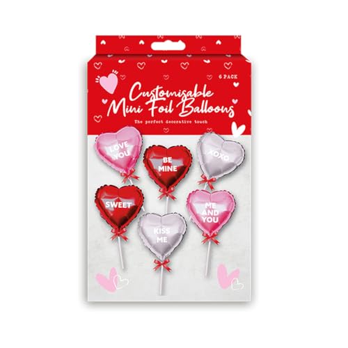 St@llion 6 Stück personalisierte Mini-Herz-Folienballons zum Valentinstag, rot, silber, rosa Herzballons | ideal zum Dekorieren von Tischen für Valentinstag, Hochzeiten und Veranstaltungen von St@llion