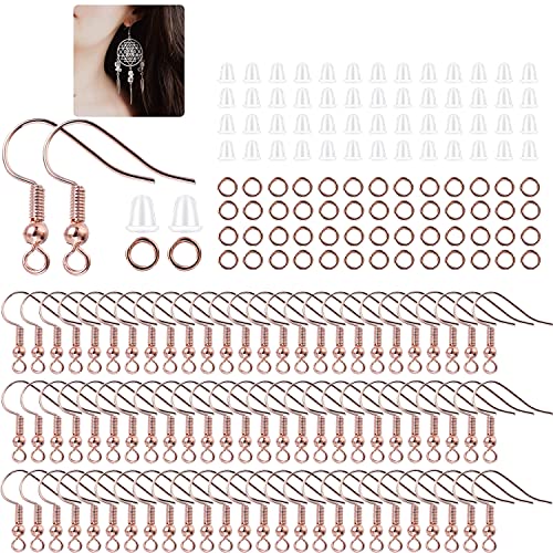 St.Kunkka Hypoallergene Ohrringhaken, 600 Stück, rotgoldenes Ohrringherstellungs-Set, Ohrringherstellungszubehör mit Ohrringverschlüssen und 4 mm Biegeringe für die Schmuckherstellung (Roségold) von St.Kunkka