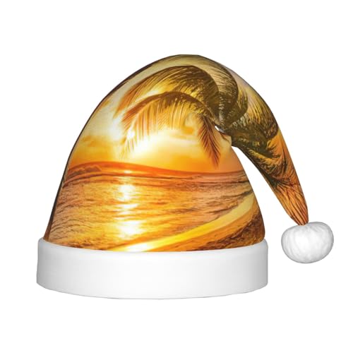 Weihnachtsmütze mit tropischem Strand, Palme, Sonnenuntergang, Weihnachtsmannmütze, Urlaub für Jugendliche, Unisex, bequeme Weihnachtsmütze für Neujahrsparty von StOlmx