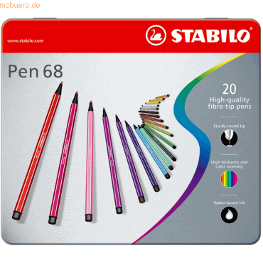 5 x Stabilo Fasermaler Pen 68 Metalletui mit 20 Stiften von Stabilo