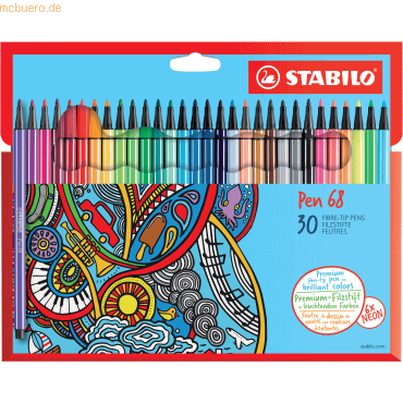 6 x Stabilo Fasermaler Pen 68 Kartonetui 30 Farben von Stabilo