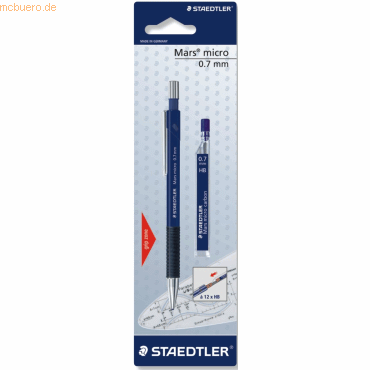 10 x Staedtler Druckbleistift Mars micro 0,7mm B blau + Minen auf Blis von Staedtler