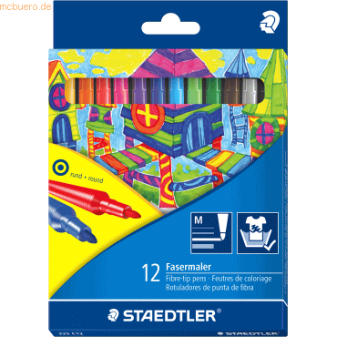 10 x Staedtler Fasermaler Noris Club Kartonetui mit 12 Farben von Staedtler