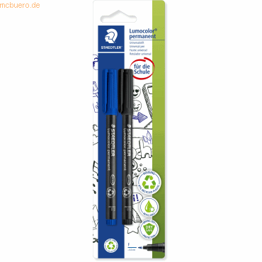 Staedtler Folienschreiber Lumocolor F permanent blau, schwarz auf Blis von Staedtler