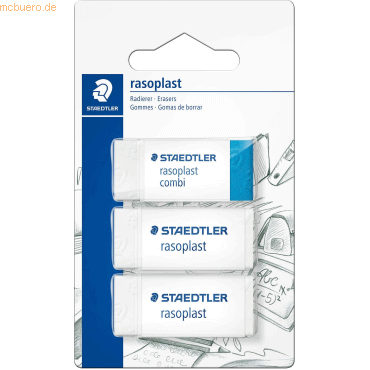 10 x Staedtler Radierer rasoplast PVC 66x15x110mm weiß Blister von Staedtler