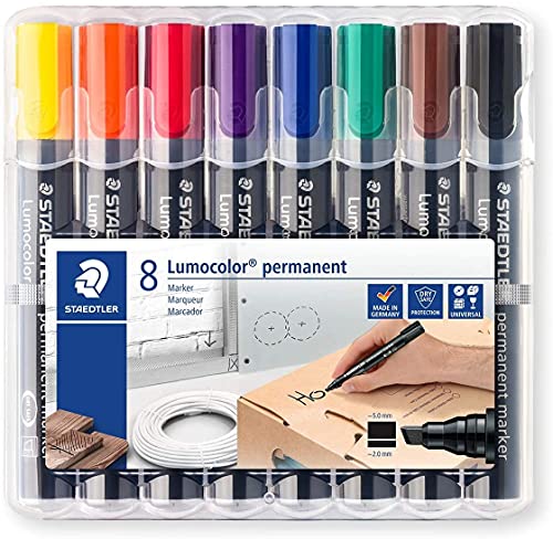 5er Maxi Sparpack Staedtler 350 WP8 Lumocolor permanent marker Keilspitze, 2 mm oder 5 mm, aufstellbare Box mit 8 farben (5) von Staedtler