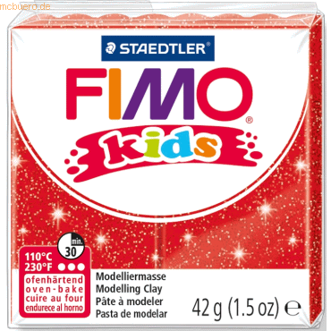 8 x Staedtler Modelliermasse Fimo Kids rot glitter 42g von Staedtler