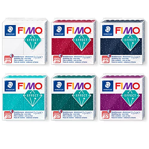 FIMO effect Modelliermasse, 6 Blöcke in Galaxyfarben zu je 57 g, geschmeidige, ofenhärtende Knete zum Basteln und Modellieren von Schmuck- und Deko-Accessoires von Staedtler