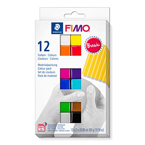 STAEDTLER ofenhärtende Modelliermasse FIMO soft in basic Farben, weich und geschmeidig, speziell für Einsteiger und Hobbykünstler, 12 Halbblöcke á 25g in sortierten , 8023 C12-1 von Staedtler