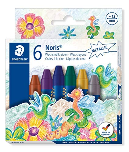 STAEDTLER 2240 C6 - Noris Club Wachsmalkreiden Metallicfarben, 6 Stück mit Schaber von Staedtler