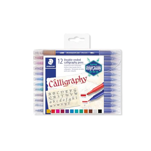 STAEDTLER 3005 TB12 Kalligraphiestift, doppelseitig, Mehrfarbig, 12 Stück, 1 Packung von Staedtler