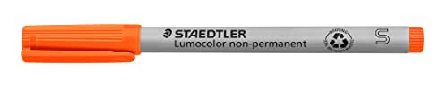 STAEDTLER Universalstift Lumocolor non-permanent, orange, feucht abwischbar, für fast alle Oberflächen, Linienbreite ca. 0,4 mm, 10 orange Folienstifte im Kartonetui, 311-4 von Staedtler