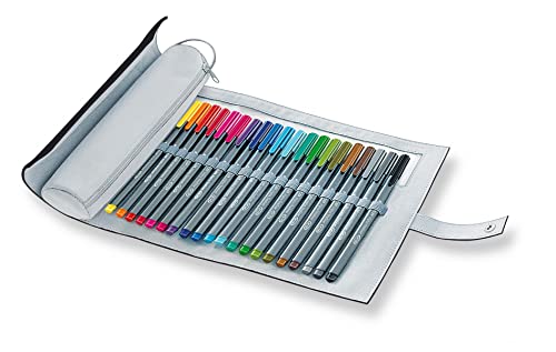 STAEDTLER 334 PC20-9 Fineliner triplus (dreikant, schwarzes Rollmäppchen mit 20 brillanten Farben, Made in Germany, superfeine, metallgefasste Spitze, Linienbreite ca. 0,3 mm) von Staedtler