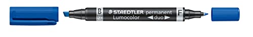 STAEDTLER 348 B-3 Lumocolor duo permanent marker, 0.6 mm und M Keilspitze 1.5 oder 4 mm, 10 Stück im Kartonetui, blau von Staedtler