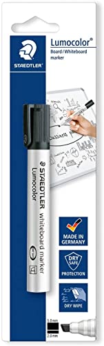 STAEDTLER 351 B-9 BK Whiteboard-Marker Lumocolor (Keilspitze ca. 2 oder 5 mm Linienbreite, Made in Germany, trocken und rückstandsfrei abwischbar von Whiteboards) schwarz von Staedtler