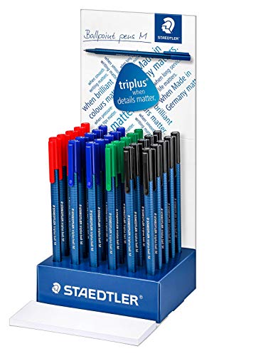 STAEDTLER 437 CA30 Kugelschreiber triplus ball (ergonomische Dreikantform, hohe Qualität Made in Germany, Linienbreite M) 30 Stück in 4 Farben (rot, grün, blau, schwarz) von Staedtler