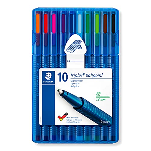 STAEDTLER 437 XBSB10ST Kugelschreiber triplus ball (ergonomischer Dreikantschaft, Linienbreite XB, wischfest, aufstellbare STAEDTLER-Box mit 10 brillanten Farben) von Staedtler