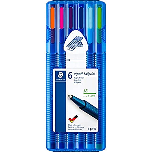 STAEDTLER 437 XBSB6 ST Kugelschreiber triplus ball (ergonomischer Dreikantschaft, Linienbreite XB, wischfest, aufstellbare STAEDTLER-Box mit 6 brillanten Farben) von Staedtler