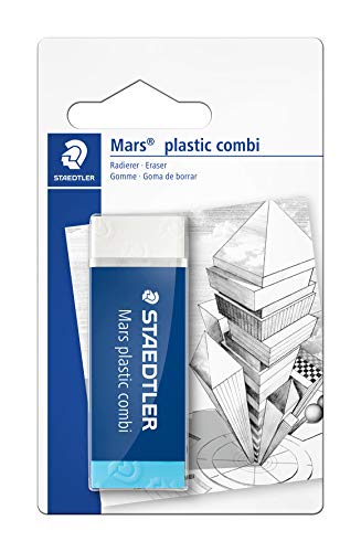 STAEDTLER 526 508 BKD Radierer Mars plastic combi phtalat und latexfrei, 1 Stück auf Blisterkarte, weiß/blau von Staedtler