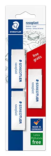 STAEDTLER 526 B20BK3P Radierer rasoplast phtalat- und latexfrei, 65 x 13 x 23 mm, 3 Stück auf Blisterkarte, 1 Stück gratis, weiß von Staedtler