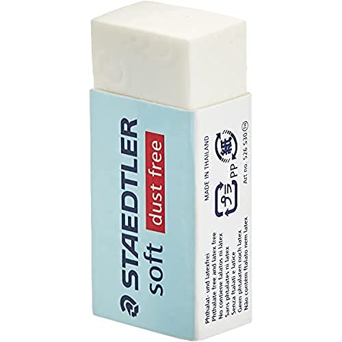 STAEDTLER 526 S30 soft Radierer (besonders weiche Radiermasse, extrem geringe Krümelbildung, erstklassige Radierergebnisse, phthalat- und latexfrei, Schiebemanschette aus Karton, zellophaniert) weiß von Staedtler