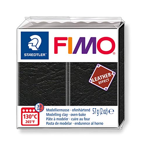 STAEDTLER 8010-909 Fimo Leather-Effect ofenhärtende Modelliermasse (für kreative Objekte im Leder-Look, lederähnliche Optik und Haptik) Farbe schwarz von Staedtler