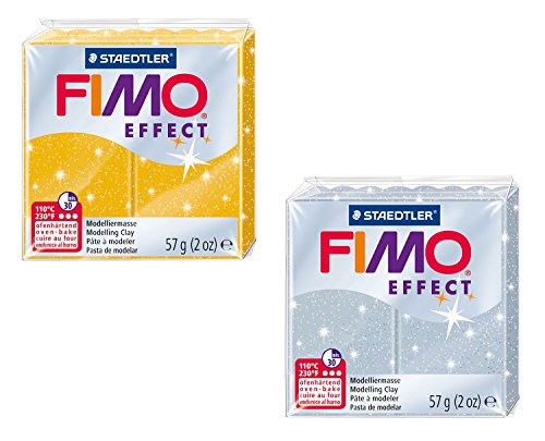 STAEDTLER 8020 AMZ 02 - Fimo effect glitter Modelliermasse, 2 Blöcke, 57 g, gelb/silber von Staedtler