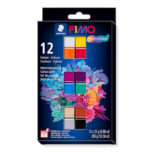 STAEDTLER 8043 C12-1 FIMO professional ofenhärtende Modelliermasse. Kartonetui mit 12 sortierten Basic-Farben. von Staedtler