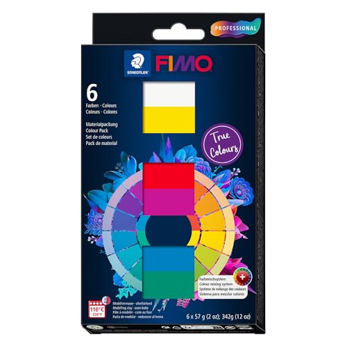 STAEDTLER FIMO Professional Materialpackung 8043 C ofenhärtende Modelliermasse True Colours, speziell für Profis und Künstler, 6 Blöcken à 57 g, Farbmischprospekt, 8043 C6-1 von Staedtler