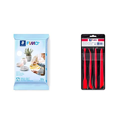 STAEDTLER 8100-0 - FIMO air basic, 500g & Fimo Modellierwerkzeuge (4 x sortiert) von Staedtler