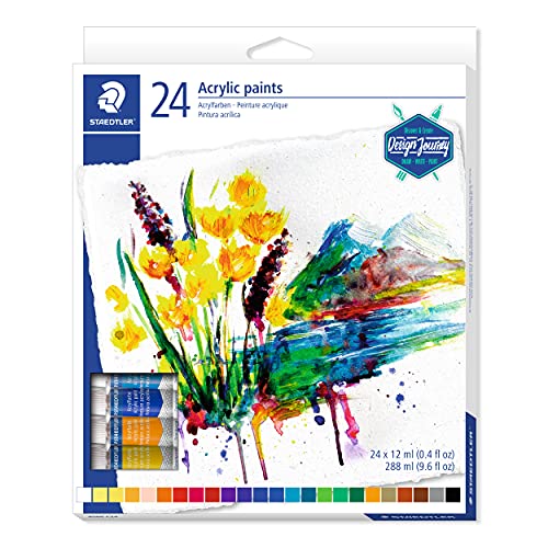 STAEDTLER 8500 C24 Acrylfarben (hoch pigmentiert, weicher Farbabstrich, leicht mischbar, Künstlerqualität) Kartonetui mit 24 brillanten Farbtuben à 12 ml von Staedtler