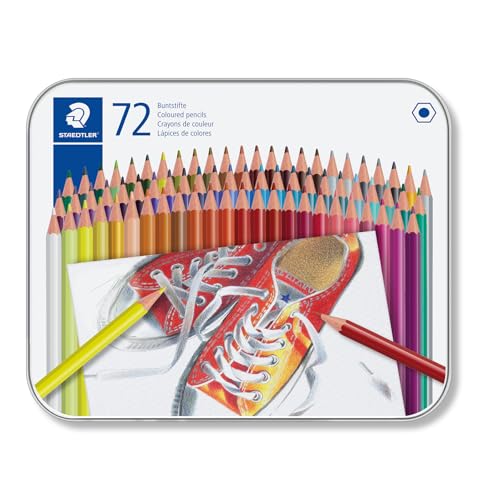 STAEDTLER Buntstifte, traditionelle Sechskantform, entsprechend Spielzeugrichtlinie EN71, Metalletui mit 72 leuchtenden Farben, 175 M72 von Staedtler