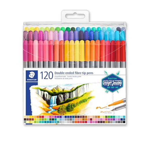 STAEDTLER Doppelfasermaler, zwei Spitzen für schmale und breite Linien, Klarfaltetui mit 120 leuchtenden Farben, 3200 TB120 von Staedtler