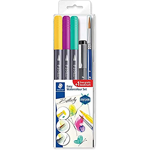 STAEDTLER Easy Watercolour Set Butterfly - Schmetterling, mit Doppel-Filzstiften, Pigment-Fineliner, Aquarell-Pinsel und Lesezeichen zum selber Bemalen, hohe Qualität Made in Germany, 3001STB5-3 von Staedtler