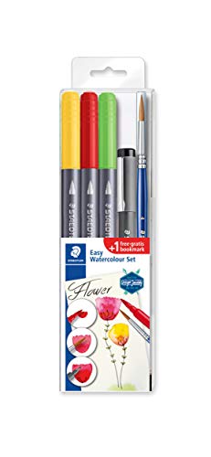 STAEDTLER Easy Watercolour Set Flower - Blume, mit Doppel-Filzstiften, Pigment-Fineliner, Aquarell-Pinsel und Lesezeichen zum selber Bemalen, hohe Qualität, 3001STB5-2 von Staedtler