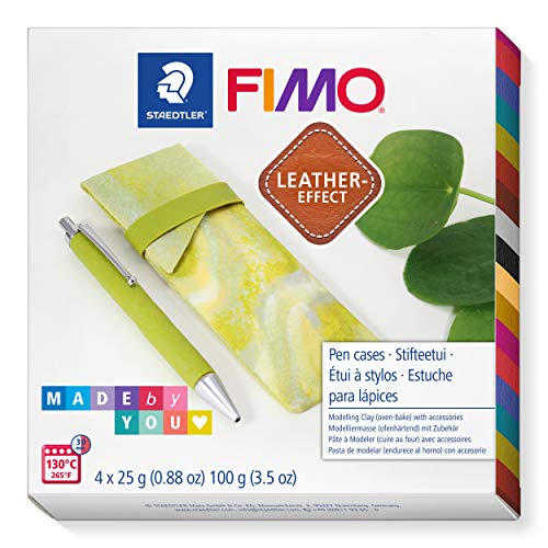 STAEDTLER FIMO Leather-Effect Set „Stifteetui in Marmoroptik“ mit Anleitung und Zubehör, ofenhärtende Modelliermasse für kreative Objekte im Leder-Look, lederähnliche Optik und Haptik, 8015 DIY7 von Staedtler