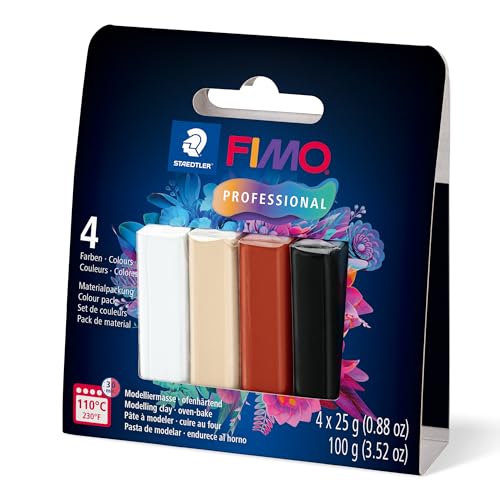 STAEDTLER FIMO professional 8043-S Ofenhärtende Modelliermasse, Farbset "True Colours" im Kartonetui mit 4 Halbblöcken à 25 g, 8043-S2 von Staedtler