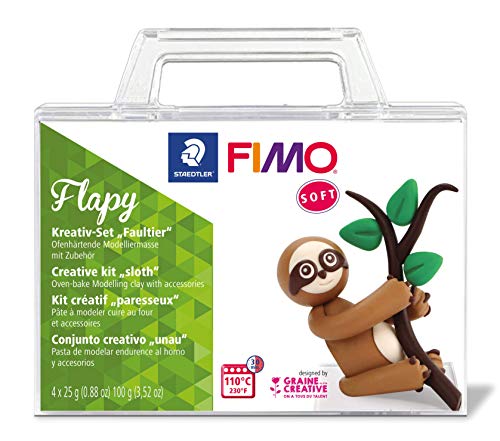 STAEDTLER FIMO soft Modellierset „Flapy“, Ofenhärtende Modelliermasse mit Zubehör im praktischen, wiederverschließbaren Acrylkoffer, 8025 32 von Staedtler
