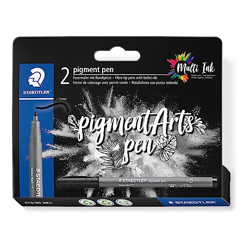 STAEDTLER Fasermaler pigment Arts, intensiv schwarz, pigmentierte Premium-Zeichentusche, wasserfest, schmierfrei übermalbar, 1,00 mm Rundspitze, 2 pigment pens auf Blisterkarte, 376-99 BK2 von Staedtler