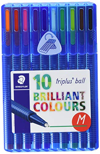 STAEDTLER Kugelschreiber triplus ball (ergonomischer Dreikantschaft, Linienbreite M, wischfest, aufstellbare STAEDTLER-Box mit 10 brillanten Farben) von Staedtler