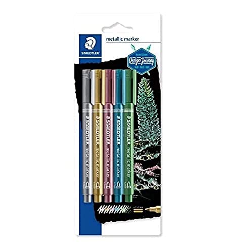 STAEDTLER Metallic Marker, für deckendes Schreiben und Dekorieren, Hohe Qualität, 5 Farben inklusive Gold und Silber, 8323-S BK5 von Staedtler