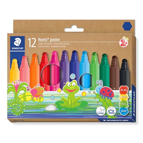 STAEDTLER Noris® junior 329 Fasermaler,hexagonale Schaftform ideal für kleine Kinderhände, Umweltfreundliche Kartonverpackung.329 C12 von Staedtler