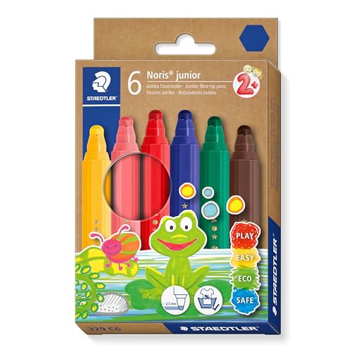 STAEDTLER Noris® junior 329 Fasermaler,hexagonale Schaftform ideal für kleine Kinderhände, Umweltfreundliche Kartonverpackung.329 C6 von Staedtler