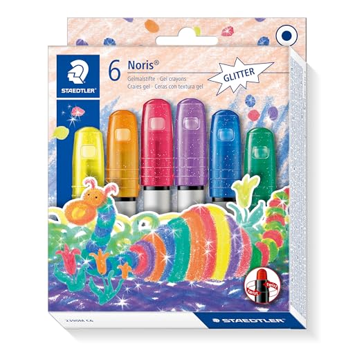 STAEDTLER Noris Club 2390M C6 Gelmalstifte, 6 Stück im Set, Glitter-Farben, perfekt für kleine Kinderhände, superweich und farbintensiv, auch ideal für `Fensterglas von Staedtler